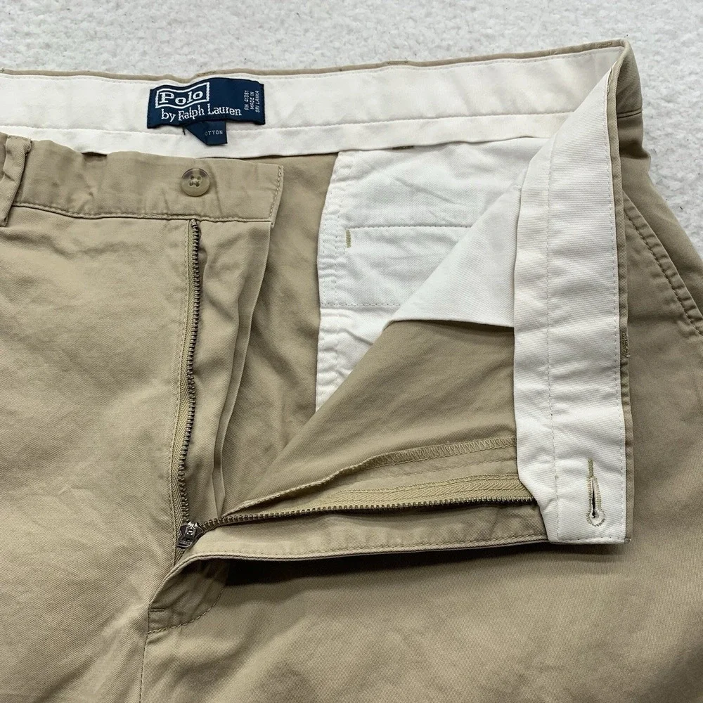 Polo Ralph Lauren Pants Mens 38x30 Beige Chino Khaki‎ Preppy Casual Flat Front